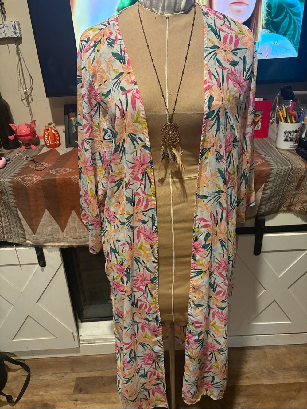 Jessica Simpson Floral Kimono in Pink, Yellow & Green